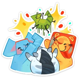 ⭐ 44a7340e 동물, 만화, 귀여운, 코끼리, 사자, 점프, 행복한, 스티커 whatsapp sticker