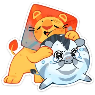 ⭐ bc1dce52 사자, 얼룩말, 만화, 스티커, 동물, 울음, 포옹 whatsapp sticker