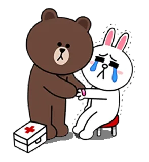😭 028cbdcc Brown (bear) orso, coniglio, triste, piangere, pronto soccorso, cerotto telegram sticker