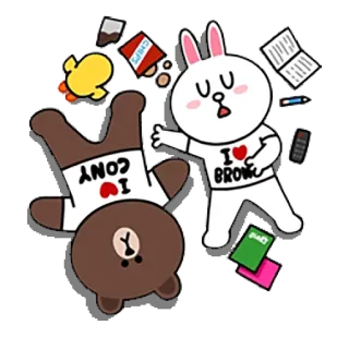 😴 4329504e Cony I ❤️ CONY
I ❤️ BROWN Line Friends, Cony, Brown, coniglio, orso, cartone animato, carino, kawaii, adesivo telegram sticker