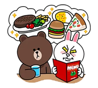 🍔 8eda2bbd Brown MENU cibo, menù, orso, coniglio, cartone animato, pasto, ristorante telegram sticker