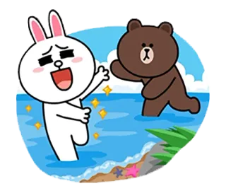 🏖 9b86a803 Brown Bear coniglio, orso, cartoni animati, spiaggia, oceano, carino, amici telegram sticker