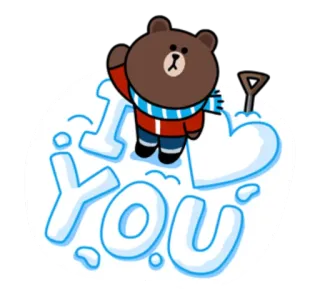 ❤ aa20c710 Brown Bear I LOVE YOU beruang, cinta, salju, imut, kartun telegram sticker