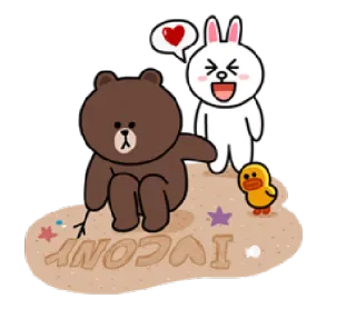 ❤ 2eb1d324 ICONY orso bruno, coniglio, anatra, spiaggia, iconico, cartone animato, carino telegram sticker