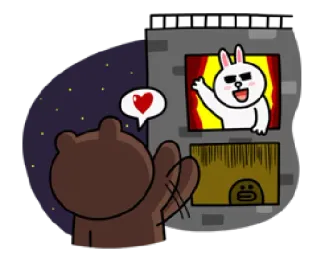 👋 466940f6 Brown (Line Friends) Line Friends, Brown, Cony, carino, amore, cuore, salutando, saluto telegram sticker