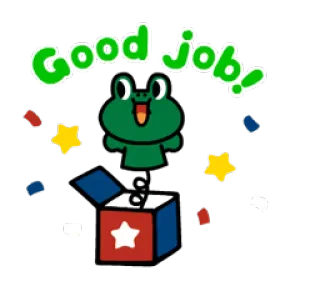 👍 72a856ff Good Job! bravo, rana, cartone animato, stelle, scatola, festa, successo telegram sticker