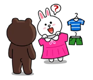 👗 7d5e1550 adesivo, personaggio, domanda, coniglio, orso, abbigliamento, vestito, cartone animato telegram sticker