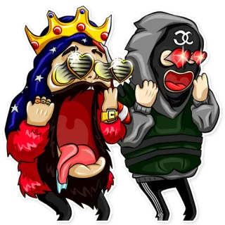 😍 5dcfcb6d 卡通, 国王, 面具, 黑帮, 冒犯手势, 爱心眼 telegram sticker
