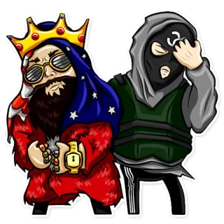 😎 954092e5 角色, 冒犯手势, 巴拉克拉瓦帽, 国王, 黄金 telegram sticker