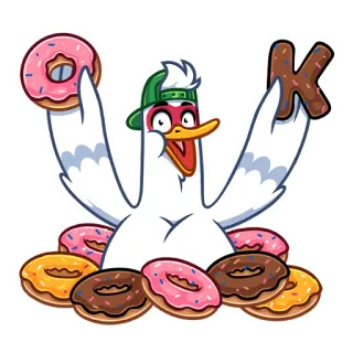 🍩 24024c9e K アヒル, ドーナツ, 食べ物, 漫画, 動物, 文字, K, スイーツ telegram sticker