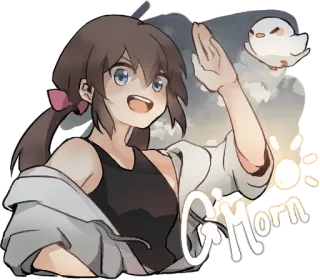 ☀️ a7e3e982 G' Morn Доброе утро, Девушка аниме, Мультфильм, Приветствие, Милый, Дружелюбный telegram sticker