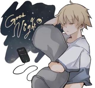 😴 e97d3733 Good Night спокойной ночи, сонный, аниме, мальчик, луна, звезды telegram sticker