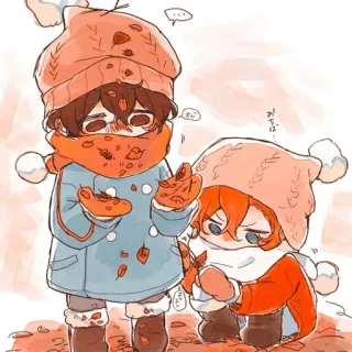 😐 eaf699bc otoño, otoño, hojas, niños, gorros, bufandas, lindo, dibujos animados telegram sticker