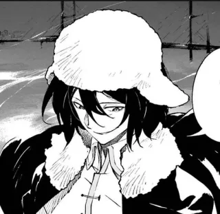 🐁 a28f689e Anime, Karakter, Topi bulu, Potret, Manga, Hitam putih telegram sticker