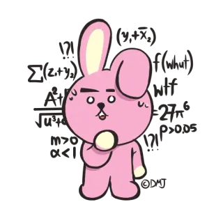 😨 87134088 Cooky conejo, rosa, lindo, matemáticas, BT21, pensando telegram sticker