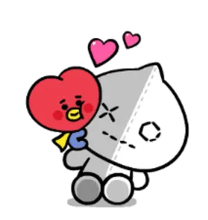 👨‍❤️‍👨 9d49748e Tata Tata, BT21, character, cartoon, cute, kawaii, heart telegram sticker