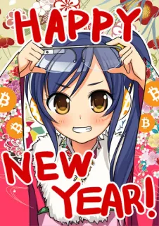 🎇 e92956af HAPPY NEW YEAR! happy new year, anime girl, bitcoin, celebration, holidays, greeting telegram sticker