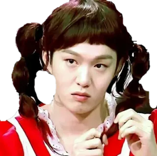 👧 49555e30 남자, 크로스드레싱, 웃긴, 배우, kpop, 양갈래 telegram sticker