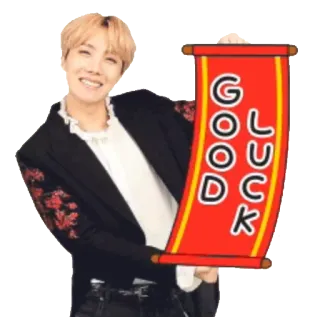 🙌 79f88a10 GOOD LUCK good luck, fortune, greeting, j-hope, BTS telegram sticker
