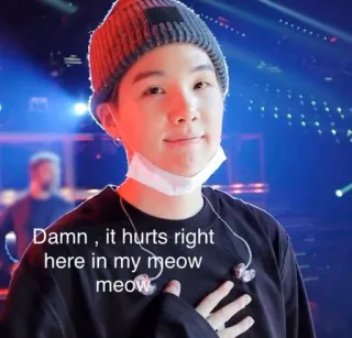 💔 740422f3 Damn, it hurts right here in my meow meow meme, funny, cat, hurt, kpop, cute telegram sticker