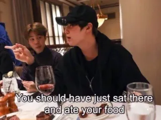 🤏 81b28ef5 You should have just sat there and ate your food food, conversation, restaurant, eating, friend, table telegram sticker