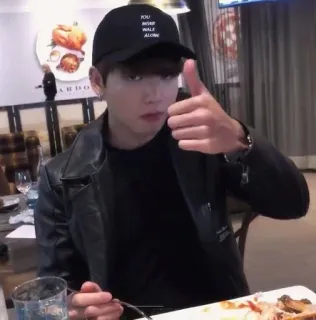 👍 8c9fc55b YOU NEVER WALK ALONE thumbs up, meal, person, indoor telegram sticker