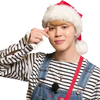 ❤️ dd81319c Jimin ジミン, Kポップ, BTS, クリスマス, サンタ帽子, 指ハート, 韓国 telegram sticker
