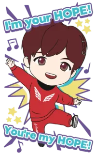 💃 b8fba890 I'm your HOPE!
You're my HOPE! ความหวัง, kpop, แฟนอาร์ต, สติกเกอร์, การ์ตูน, เพลง telegram sticker