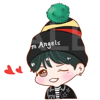 😉 c0b1e2a5 Palm Angels cartoon, kawaii, cute, sticker, person, hat, winking telegram sticker