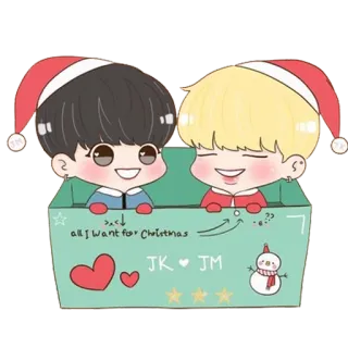 🎁 f37c2832 All I want for Christmas, JK ♥ JM christmas, cartoon, cute, snowman, heart, love telegram sticker