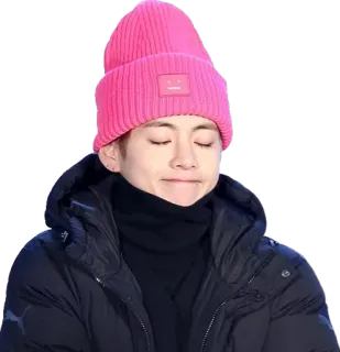 😑 19fa3bfc người, mũ beanie hồng, thời trang mùa đông, nhắm mắt, Hàn Quốc, chân dung telegram sticker