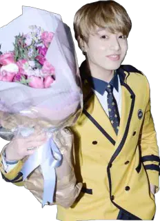 💐 e77a9301 người, hoa, bó hoa, chân dung, áo khoác vàng telegram sticker