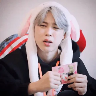 🎋 01cd4e5f Jimin kpop, idol, jimin, bts, penyanyi, imut, topi kelinci whatsapp sticker