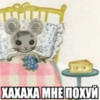 😅 11c6a63e ХАХАХА МНЕ ПОХУЙ мышь, сыр, кровать, русский, мем whatsapp sticker