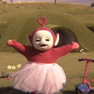 💭 62b23e09 Po Teletubbies 天线宝宝, 波, 儿童节目, 角色, 芭蕾舞裙, 儿童 telegram sticker