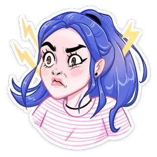 😡 b0765082 mujer, pegatina, dibujo animado, retrato, pelo azul, enfadada telegram sticker