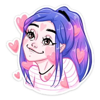 ❤️ 528c848c cartone animato, ragazza, capelli viola, cuori, sticker, donna whatsapp sticker