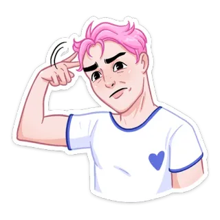 😐 b74f3d40 persona, capelli rosa, cartone animato, gesto, pensare, ritratto, adesivo whatsapp sticker