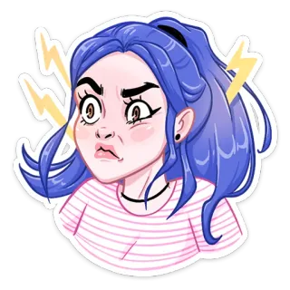 😡 d7e8f2a3 donna, cartone animato, illustrazione, adesivo, capelli blu, arrabbiata, espressione whatsapp sticker