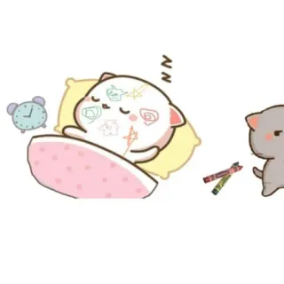 😜 5ff28bbb кот, спящий, милый, будильник, карандаш, каваий telegram sticker