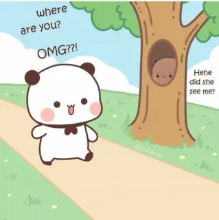👀 747bdbdd where are you? OMG??! Hehe did she see me? милый, панда, медведь, прятаться, искать, мультфильм telegram sticker