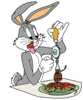 🍝 b9bbe965 Bugs Bunny การ์ตูน, กระต่าย, สปาเก็ตตี้, ทำอาหาร, อาหาร telegram sticker