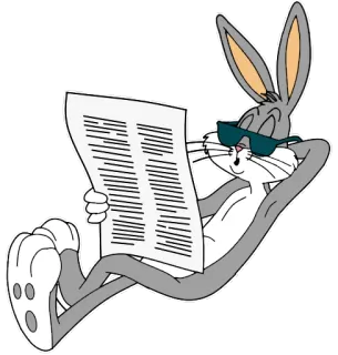 😎 fce895e4 Bugs Bunny การ์ตูน, อ่าน, กระต่าย, หนังสือพิมพ์, แว่นกันแดด telegram sticker