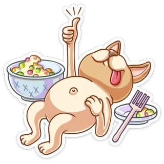 👍 7a110640 犬, 食べ物, いいね, リラックス, 面白い, サラダ telegram sticker