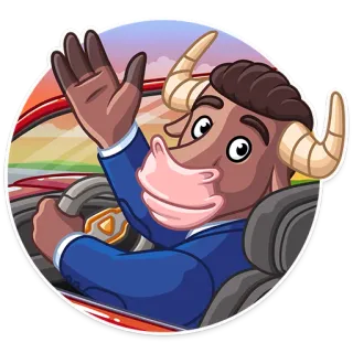 👋 5a7caf02 taureau, animal, dessin animé, voiture, costume, conduite telegram sticker