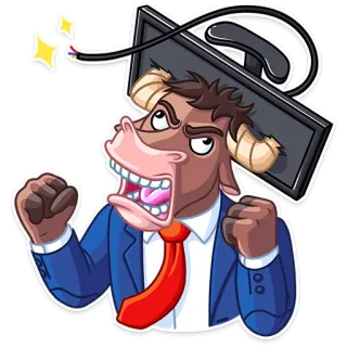 😡 de0e7f14 animal, taureau, homme d'affaires, ordinateur, en colère, dessin animé telegram sticker