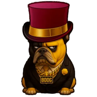 🎩 1fee5881 BOOG 狗, 斗牛犬, 帽子, 西装, 黑帮, Boog telegram sticker