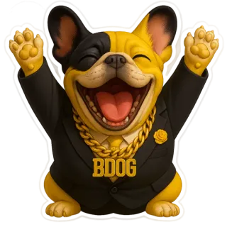 😃 abee2452 BDOG 狗, 西装, 金色, 卡通, 庆祝, 快乐 telegram sticker