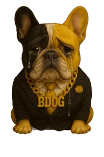 😢 b34140a2 BDOG 狗, 法国斗牛犬, 西装, 黄金, 狗, 奢华, 哭泣 telegram sticker