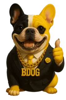 👍 dab6290e BDOG 狗, 斗牛犬, 西装, 黄金, 赞, 动物 telegram sticker